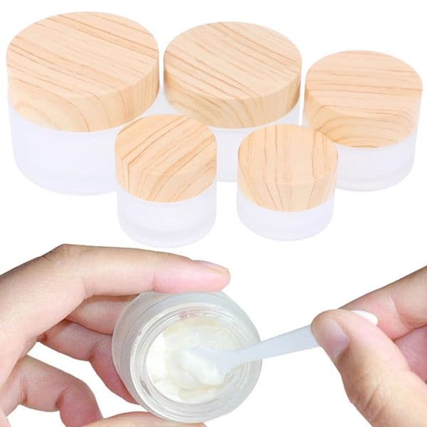 Wholesale 5G 10G 15G 30G 50G Frosted Glass Cream Bottle Refillable Jar Cosmetic Container With Imitated Wood Grain Lids Packaging Bottles B2