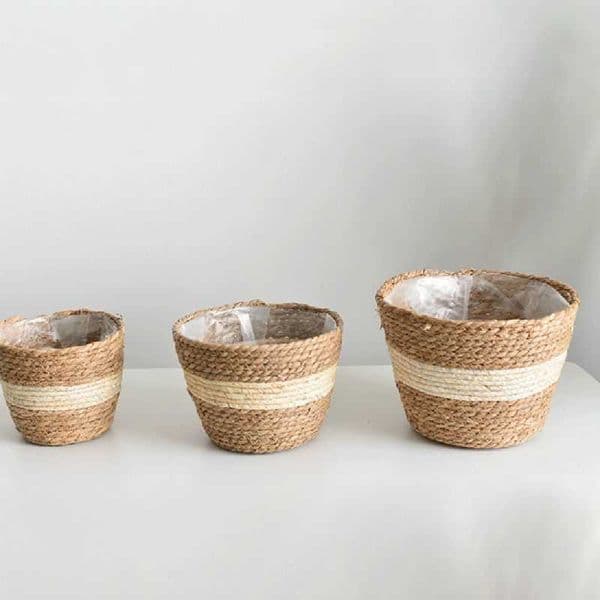 Nordic Handmade Straw Storage Basket Indoor Outdoor Flower Pot Plant Container Home Living Room Bedroom Decoration 210615 B2