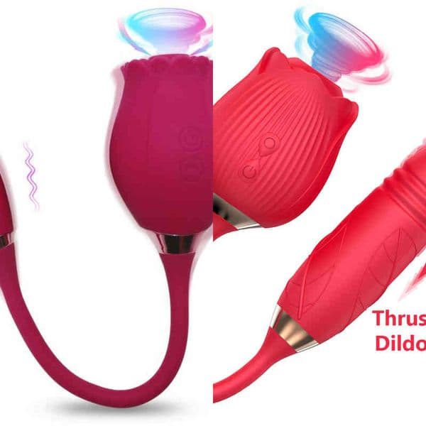 NXY Vibrators Red Yellow Black Rose Shape 2 in 1 Shaped Extended Vibrate Tongue Clitoral Sucking Vibrating Egg Sex Toy Vibrator for Woman 0104