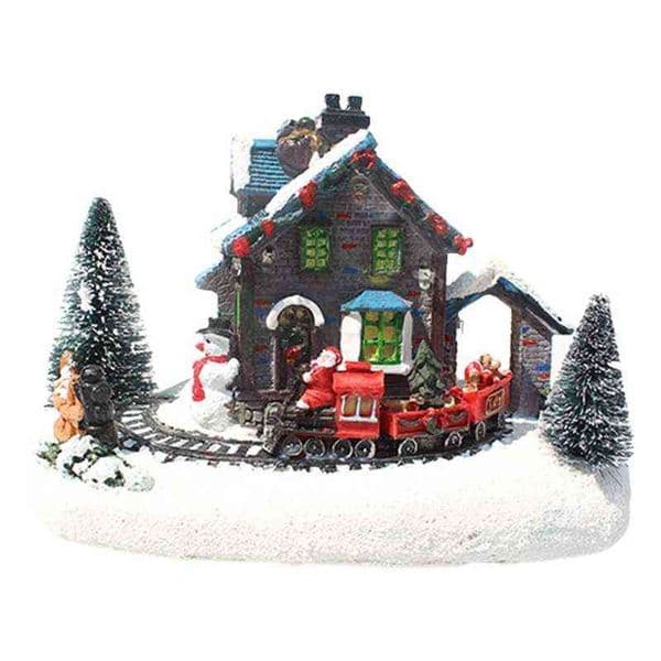 Creative Color LED Lights Christmas Small Train Village House Luminous Landscape Snow Figurines Resin Desktop Ornament Xmas K0AB L260523
