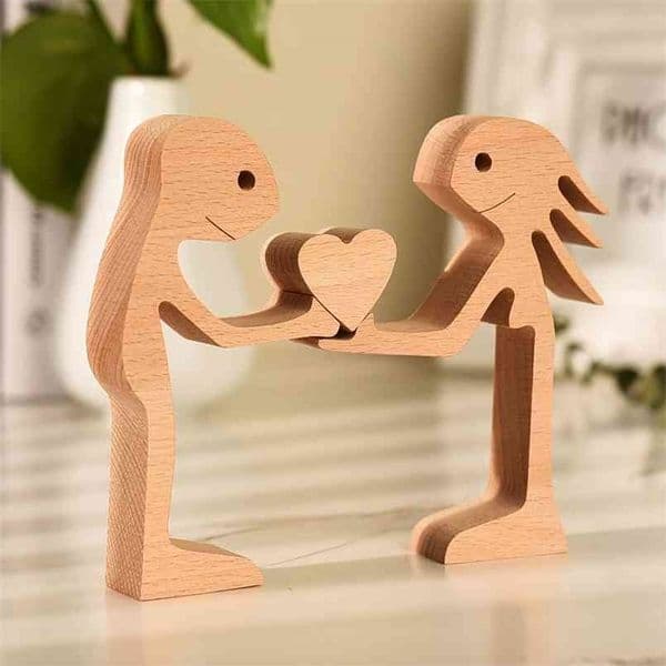 Couple's Wooden Statue With Love Hearth Small Decor Great Sculpture Message Of Handicraft decoration Dropshiping 210924