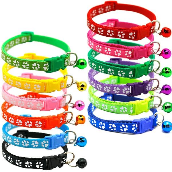 Cute Multicolor Dogs Cat Bell Positioning Collars Teddy Bomei Dog Cartoon Footprint Adjustable Buckle Collar Leads Necklace Pet Supplies JY0597
