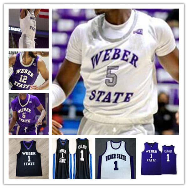 Custom College Basketball Weber State Wildcats Jerseys Koby McEwen Dillon Jones JJ Overton Seikou Sisoho Jawara Damian Lillard Dontay Bassett Dyson Koehler Tew