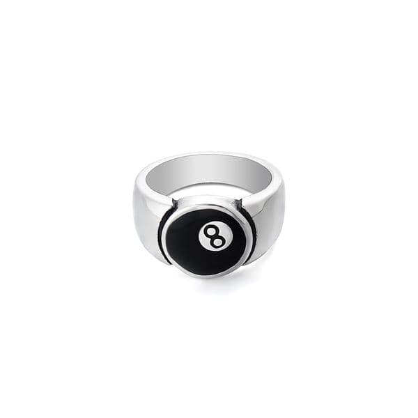 2021 new round black No. 8 ring street fashion hip hop exaggerated punk street ring titanium steel does not fade