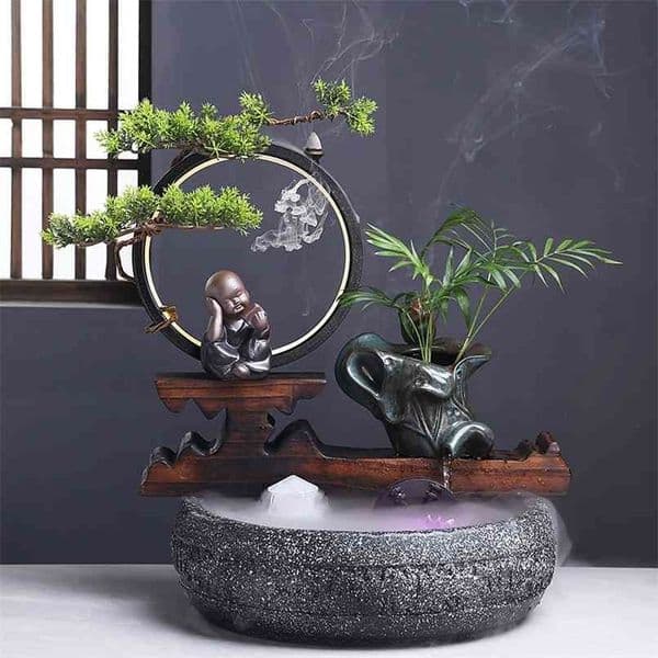 Creative Living Room Fountain Water Humidifier Lamp Ring Fortune Furnishings Desktop Fish Tank Decoration 210924