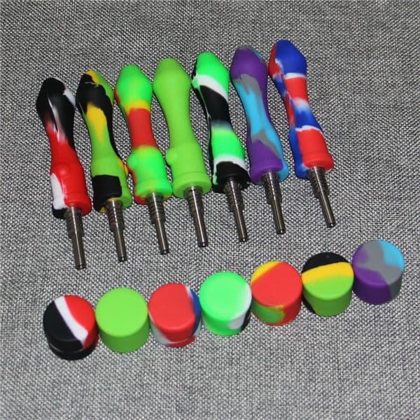 Wholesale Silicone Nectar With Titanium Tips 10mm Mini Straw Smoking pipe Dabber Tool For silicone water bong