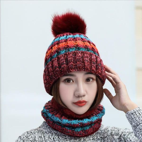 very nice Thick warm knitted Hats & Scarves Sets GSZM003a Fashion Autumn and winter women's woolen hat and scarf color matching suit