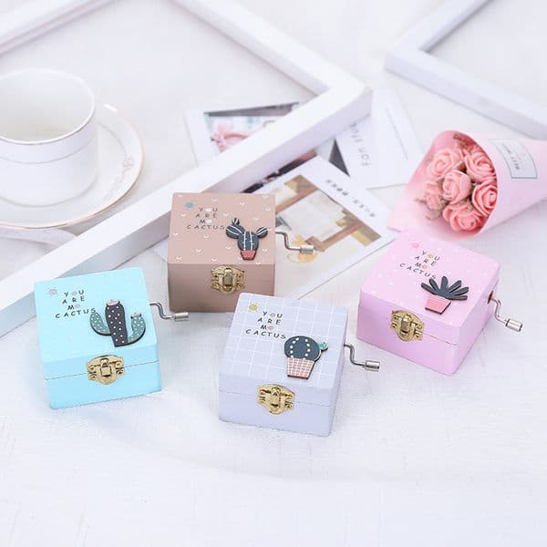Cactus Music Box Solid Wooden With Mirror Hand Made Creative Cactus Design Craft Exquisite Musical Gifts Free DHL