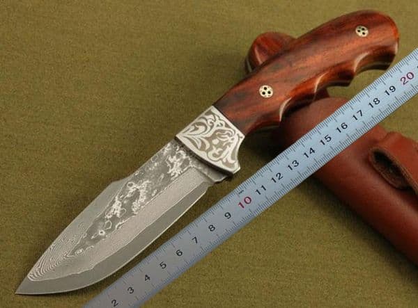 Excellent quality Damascus hunting knife Red rosewood Handle 58HRC Blade folding knife Outdoor camping hiking survival knife knives Collectable