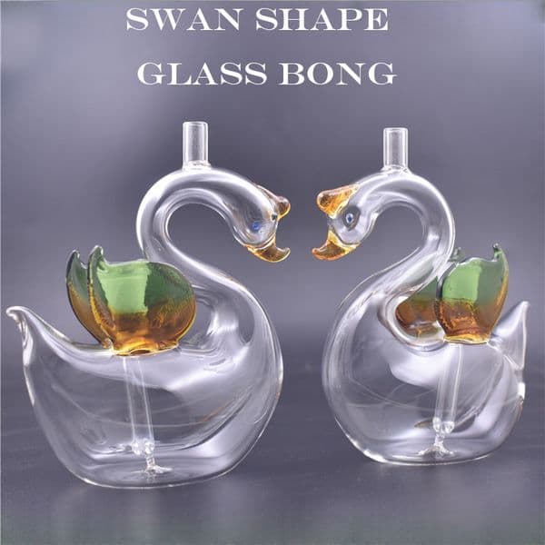 Mini cartoon 10mm female Glass oil Bongs colorful swan animal Thick Recycler Beaker water Bong with silicone straw