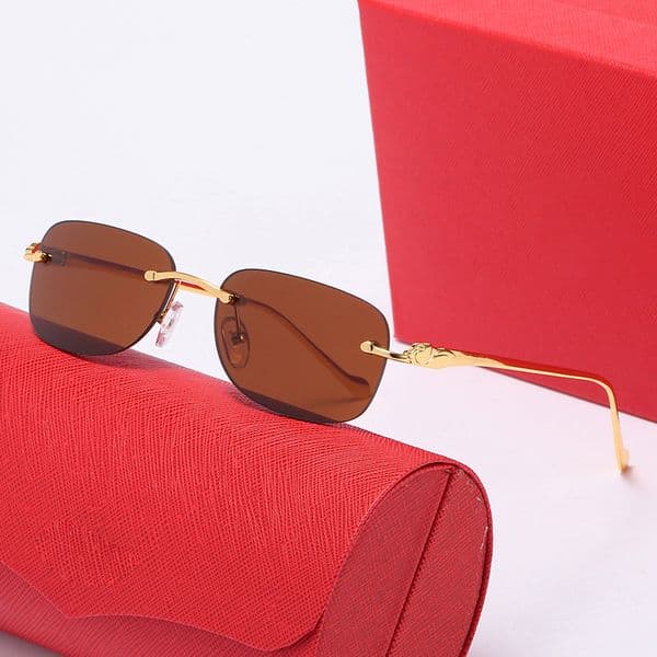 Round Luxury Sunglasses For Women Brand Designer Glasses Mens Ladies Crystal Sunglasses Womens Leopard Gold Metal Oval Rimless Sunglass Female UV400S Eyeglasses