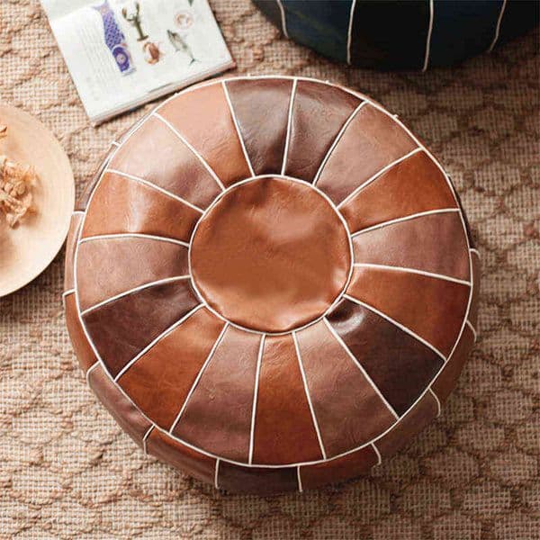 Moroccan PU Leather Pouf Embroider Craft Hassock Ottoman Footstool Round square Artificial Leather Unstuffed Cushion 211110