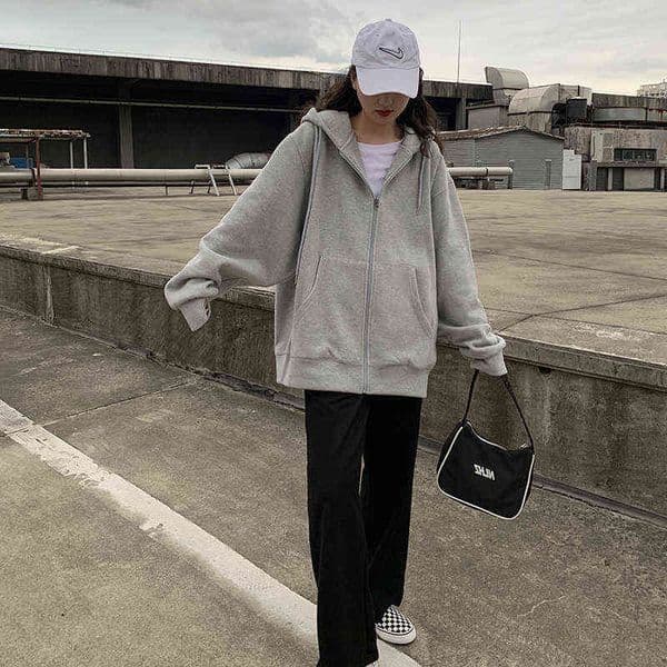 Women Jacket Blouses Sweatshirts Casual Couple Tops Thicken Gray Hoodie Long Sleeve Loose Simple Coat Veste Femme Bomber Jacket 211108
