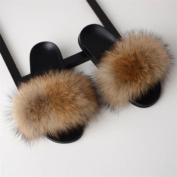 High Quality Real Fox Hair Slippers Plush Furry Real Fur Slippers Summer Flat Slides Women Flip Flops Ladies Sandals Shoes 210310