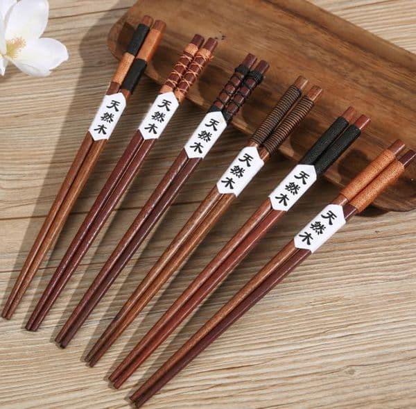 Anti-slip Wooden Chopsticks Japanese-style Natural Handmade String Round Chinese Tableware 6 Styles Wrap SN4256
