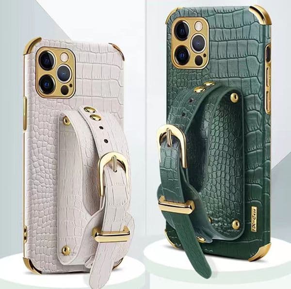 Luxury Business Leather Crocodile Texture Cover Phone Case holder Wallet cases Wristband bracket For iPhone 16 15 14 13 12 11 mini Pro Max Xs Xr 6 7 8 PLUS
