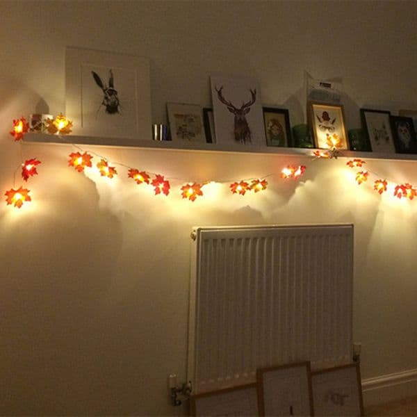 Artificial Fall Maple Leaves Pumpkin Garland Led Autumn Decorations Fairy Lights Halloween Thanksgiving Party DIY Supplies Props