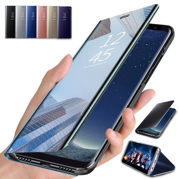 Flip Cases For Iphone 12 Pro Max Samsung Note 20 8 S20 S9 Plus S10 Phone Holder Electroplate Clear Smart Mirror Cover