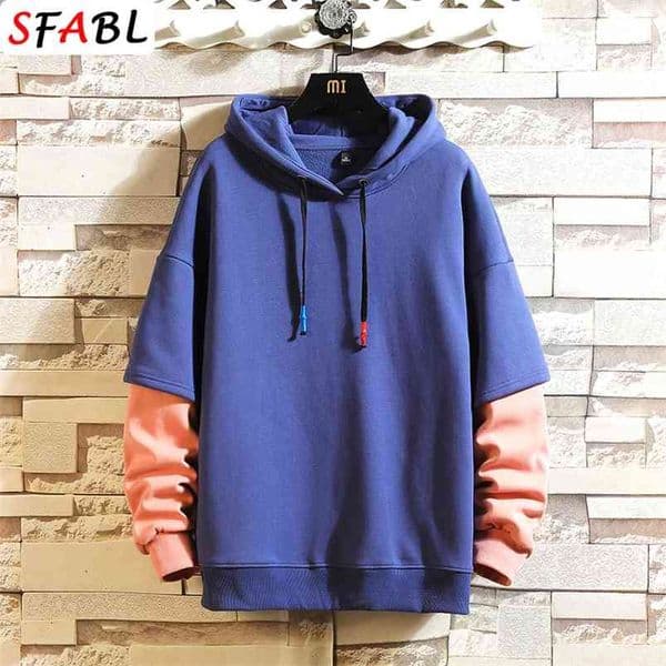 SFABL Oversize Men's Hoodies Fashion Patchwork Hooded Sweatshirts Men Casual Loose Hoodies Pullovers Hip Hop Tops Male 210728