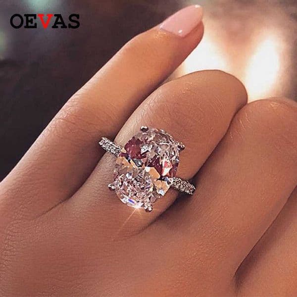 OEVAS Classic 100% 925 Sterling Silver 9 CT Oval Created Moissanite Gemstone Wedding Engagement Ring Fine Jewelry Gift Wholesale Y0723