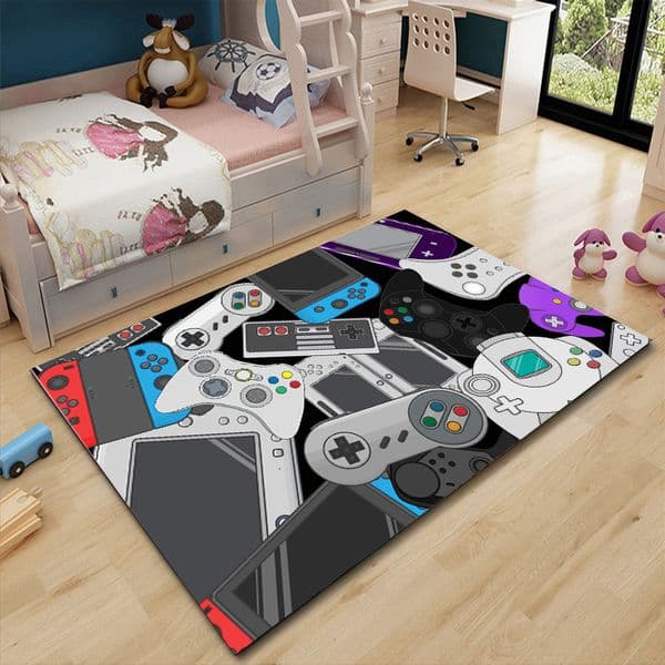 Modern Game Console Cartoon Rugs for Living Room Anti-Slip Carpet Absorbent Washable 80x160cm Bedroom Decor High Density Mat Rug 210301