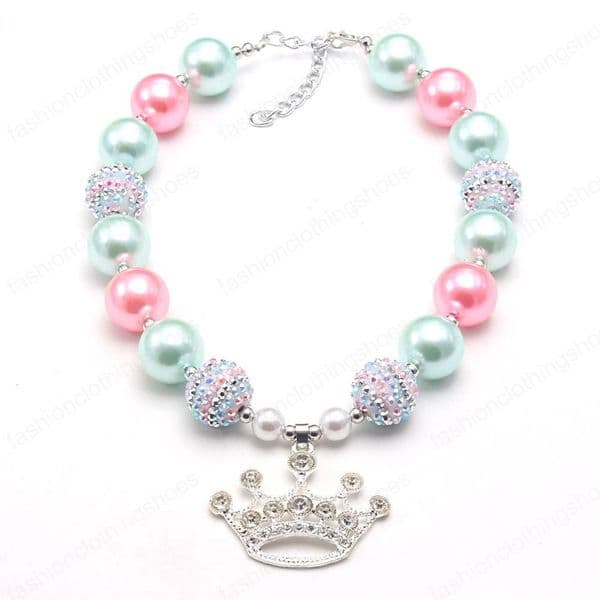 Fashion crown pendant necklace for kids girls handmade chunky bubblegum beaded necklace for child party gift