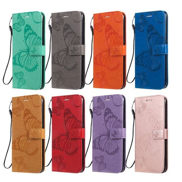 34Designs Imprint 3D Butterfly Leather Wallet Cases For Samsung S26 Edge S25 FE S24 Ultra S23 Plus A37 A57 A17 A07 Flower Credit ID Card Slot Holder Flip Covers