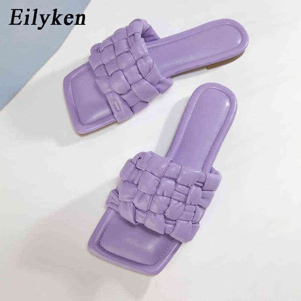 Eilyken 2022 New Summer Purple Women Design Narrow Band slippers Sandals Square Sole Woman Mules slides shoes
