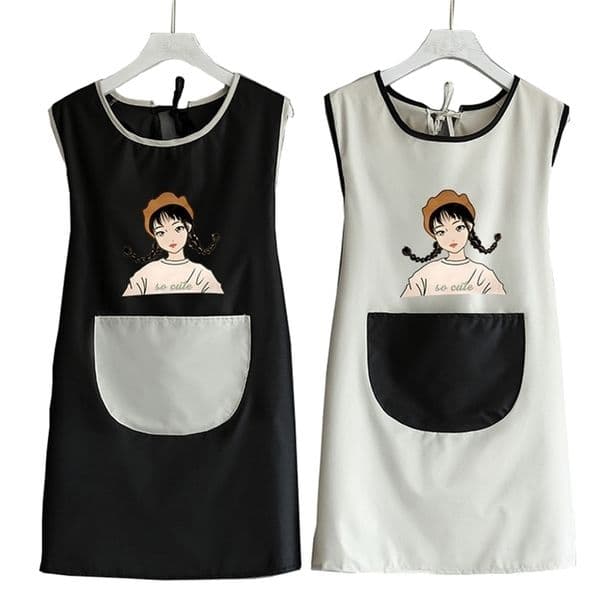 Household Apron Kitchen Waterproof and Oil-proof Cute Ladies Girl Fashion Skirt Work Overall Women Smock 210629