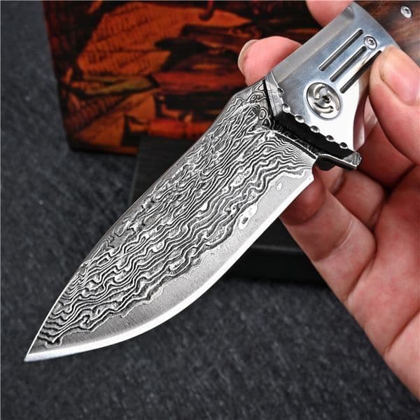 Top Quality Damascus Flipper Folding Knife VG10 Damascus Steel Blade Rosewood + Stainless Steel Handle folding knife EDC Pocket Knives
