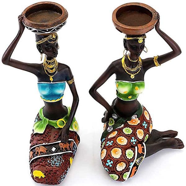 Statue Sculpture Candleholder African Figurines 8.5" Candle Holder For Dining Room Decoration Desk Accessories Minimalist Decor 210804