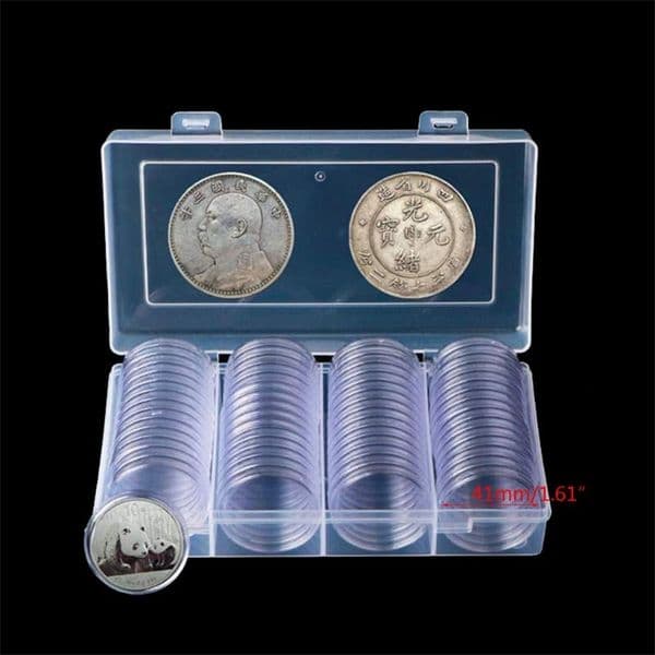 2026 60 Pcs Clear Round 41Mm Direct Fit Coin Capsules Holder Display Collection Case With Storage Box For 1 Oz American Silver Eagles 210315 Free Shipping