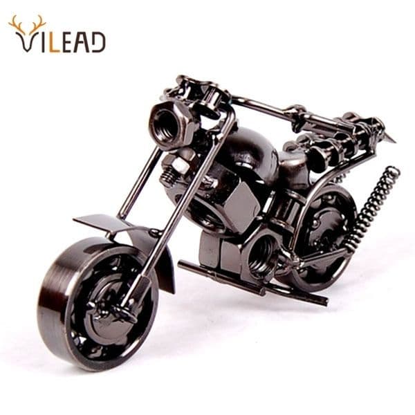 VILEAD 14cm Motorcycle Model Retro Motor Figurine Metal Decoration Handmade Iron Motorbike Prop Vintage Home Decor Kid Toy 211105