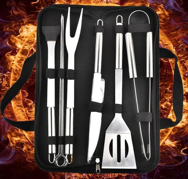 9pcs/Set Stainless Steel BBQ Tools Outdoor Barbecue Grill Utensils With Oxford Bags Stainless Steel Grill Clip Brush Knife Kit SN2372