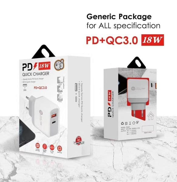 With Box Package USB type-c PD 18W Quick Chargers QC 3.0 EU US UK Plug Fast Charger For iPhone Samsung S10 Huawei
