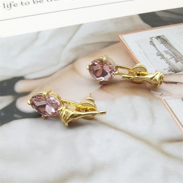 Luxury Jewelry Earring Fashion Temperament Rhinestone Rose Gold Light Style Simple High-grade Earrings Female