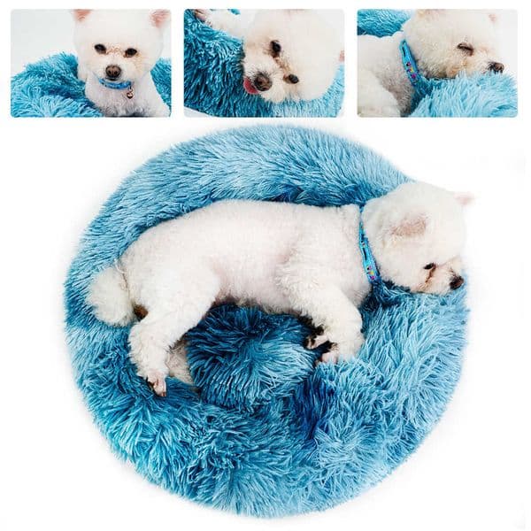 Pet Dog Bed Long Plush Round Soft Fluffy Cat Dog Bed Cushion Mat Anti-Slip Warm For Small Medium Large Dogs House 211009