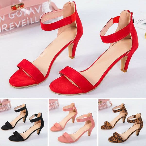 Ladies Summer Low Heel Suede Sandals Ankle Buckle Open Toe Roman Sandals