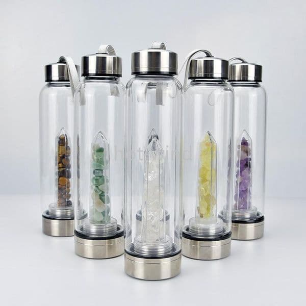 NEW!!! Natural Quartz Gem Glass Water Bottle Direct Drinking Glass Crystal Cup 8 Styles DHL Fast EE