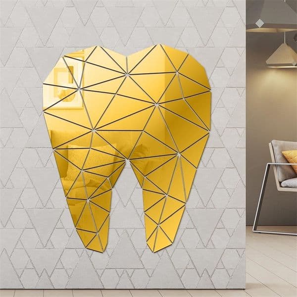 Dental Care Tooth Shaped Acrylic Mirrored Stickers Dentist Clinic Stomatology 3D Wall Art Decal Orthodontics Office Decor 210310