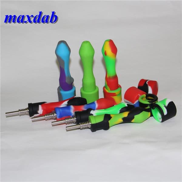 Smoking Silicone Glass Nectar Pipe with 10mm Titanium Quartz Tips Silicon Container Reclaimer ash catcher hand pipe oil rig