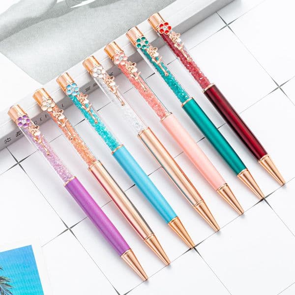 NEW Four-leaf clover Ballpoint Pens Bling Little Crystal Metal Pens School Office Writing Supplies Business Pen Stationery Student
