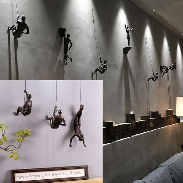 Creative Rock Climbing Men Sculpture Wall Hanging Decorations Resin Statue Figurine Crafts Home Furnishings Decor Accessories C0220