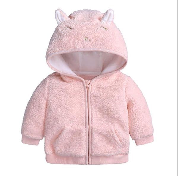 Winter Newborn Infant Baby Boys Girls Cartoon Ear Hooded Pullover Tops Warm Clothes Candy Color Coat kids clothing