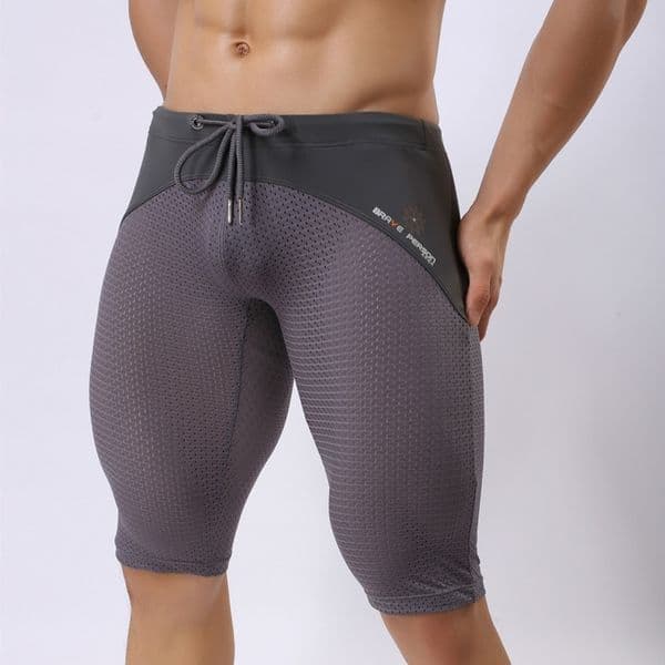 BRAVE PERSON Summer Style Breathable Men Tight casual Bodybuilding Solid Tights Mesh sexy Transparent Shorts 210316
