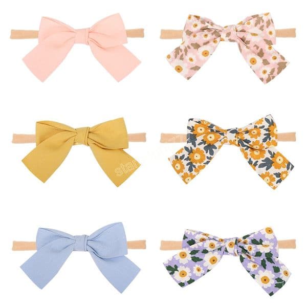 Cute Little Daisy Pattern Bows Elastic Hairband Vintage Print Bowknot Traceless Nylon Headband Baby Accessories Holiday Gifts