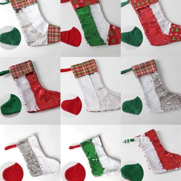 Sublimation Sequin Christmas Stocking 11 Colors Xmas Gift Bags Heat Transfer Socks Santa Claus Decorations T9I001467