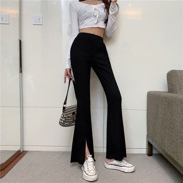 Spring Korean High Waist Wide Leg Black Pant Flare Trousers Women Autumn Streetwear Straight Woman Pants Casual 210429
