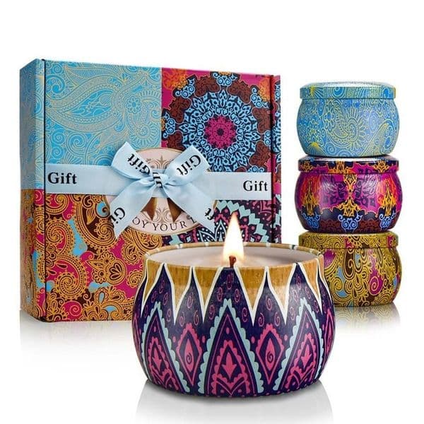 Scented Candles Gift Set Soy Portable Travel Tin Candle Put into Fragrance Essential Oils For Stress Aromatherapy Bath Home Decor 4pcs/set Glass sets 496Y260311