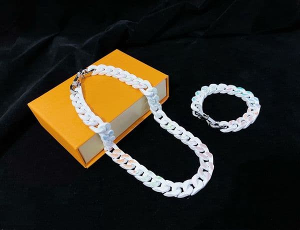 Europe America Style Jewelry Sets Men Engraved White and Silver-color Hardware Multicolor Print Pattern Ceramic Chain Links Necklace Bracelet MP2849 MP2852